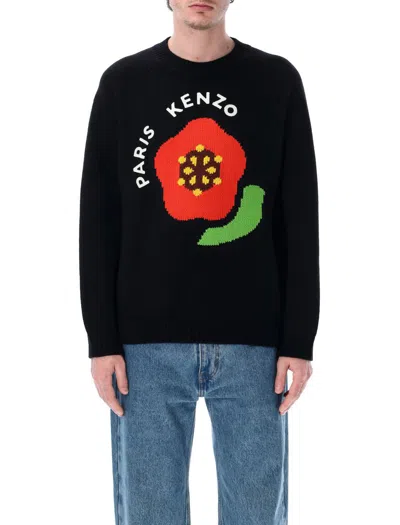 Kenzo Graphic Print Wool Blend Crew Neck Sweatshirt In Black