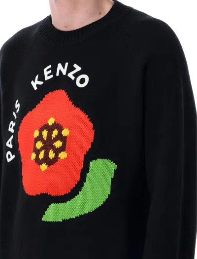 Kenzo Graphic Print Wool Blend Crew Neck Sweatshirt In Black