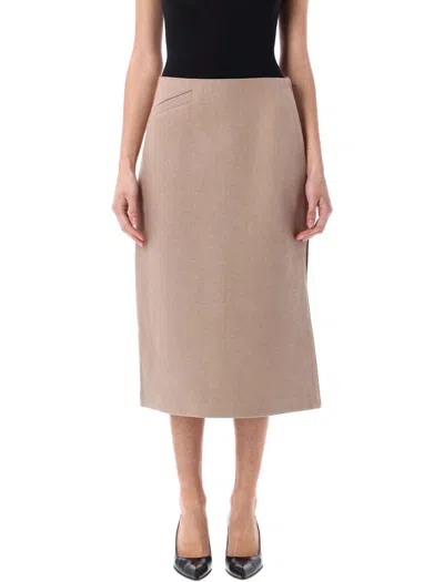 Fendi Straight-cut Midi Skirt In Neutral