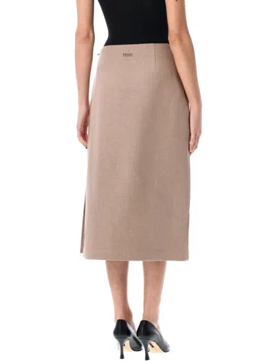 Fendi Straight-cut Midi Skirt In Neutral