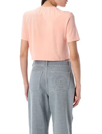 Fendi Women Pink T-shirt With Cropped Design And Raised Logo On The Front In Cotton Woman In Pink