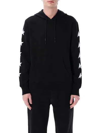 Golden Goose Cropped Black Hoodie With Star Graphics And Kangaroo Pocket In Black