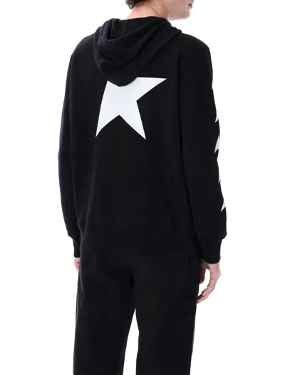 Golden Goose Cropped Black Hoodie With Star Graphics And Kangaroo Pocket In Black