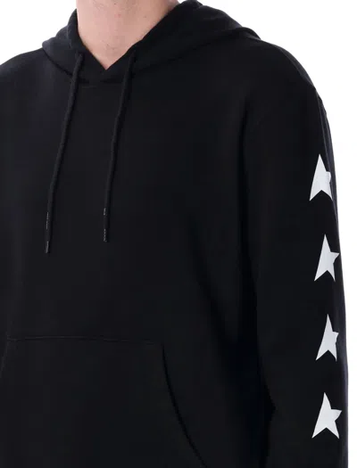 Golden Goose Cropped Black Hoodie With Star Graphics And Kangaroo Pocket In Black