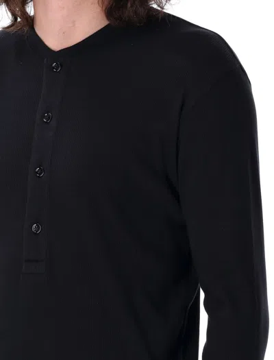Tom Ford Black Cotton And Modal Ribbed Henley In Black