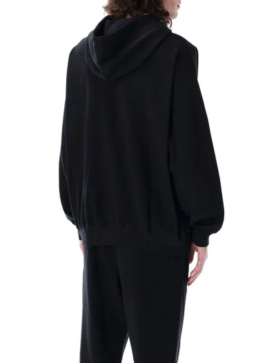 Y-3 Black Graphic Print Hoodie With Spacious Hood In Black
