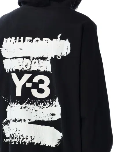 Y-3 Black Graphic Print Hoodie With Spacious Hood In Black
