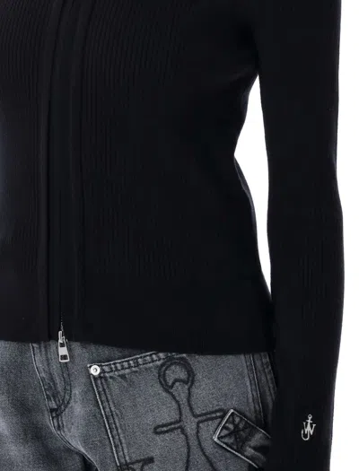 Jw Anderson Fitted Cardigan With Zipper In Black