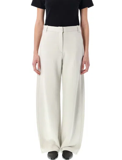 Low Classic Tapered Light Grey Jersey Cocoon Fit Pants With Hidden Fly In White