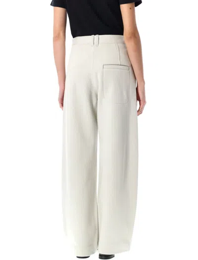 Low Classic Tapered Light Grey Jersey Cocoon Fit Pants With Hidden Fly In White