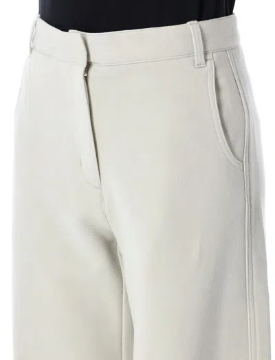 Low Classic Tapered Light Grey Jersey Cocoon Fit Pants With Hidden Fly In White