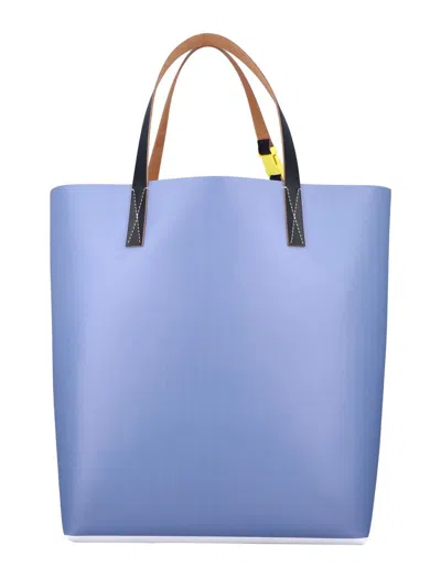 Marni Logo Stripe Tribeca Shopping Bag In Blue