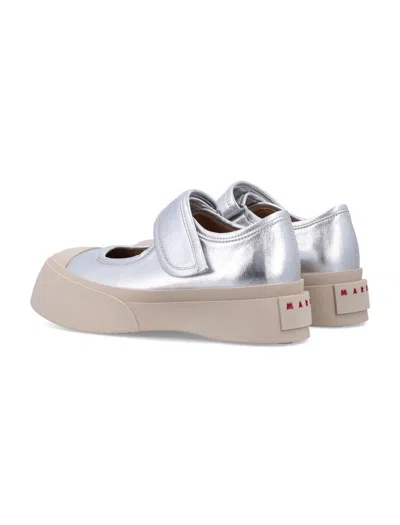 Marni Mary Jane Metallic Wrinkled Sneakers In Silver