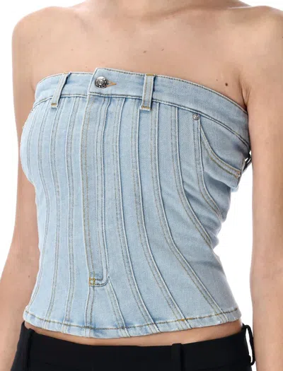 Mugler Denim Bustier In Blue