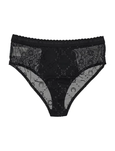 Marine Serre Flock Glitter Mesh Brief Elastic High In Black