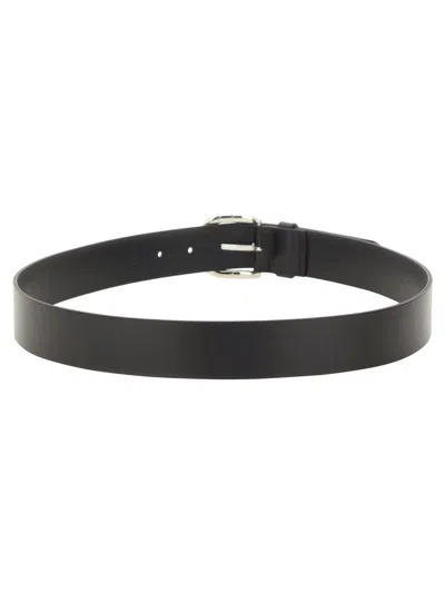 Isabel Marant Minimalist Smooth Finish Leather Belt With Silver Buckle In Black