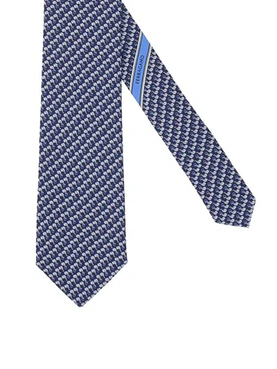 Ferragamo Patterned Silk Tie Slim Silhouette In Blue