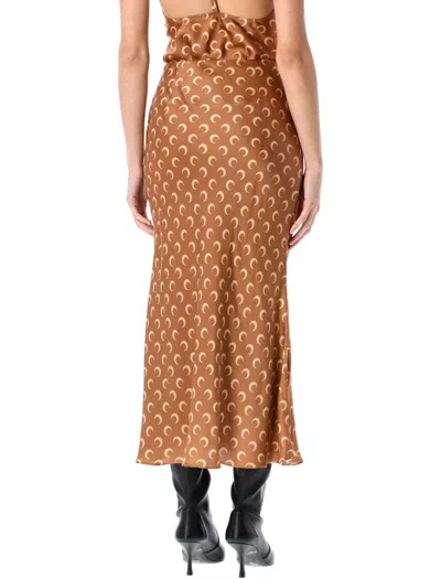 Marine Serre Moon Satin Midi Skirt In Brown