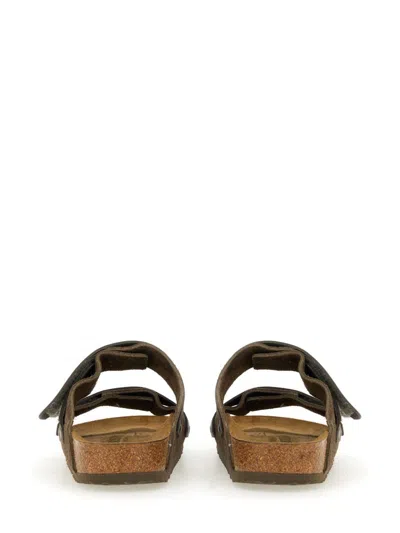 Birkenstock Uji Double-strap Mixed-leather Slides In Brown