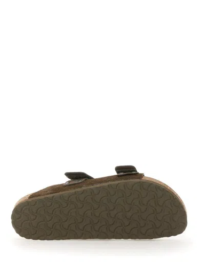 Birkenstock Uji Double-strap Mixed-leather Slides In Brown
