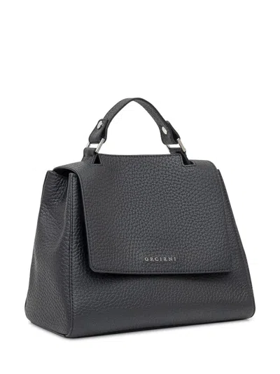 Orciani Black Leather Bag With Flap And Top Handle In Black