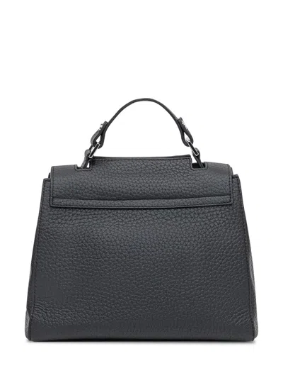 Orciani Black Leather Bag With Flap And Top Handle In Black