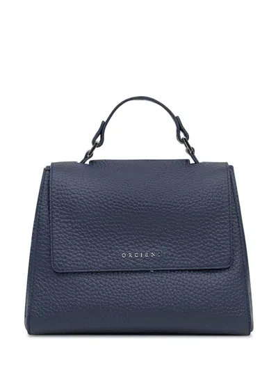 Orciani Blue Leather Bag With Flap And Top Handle In Blue