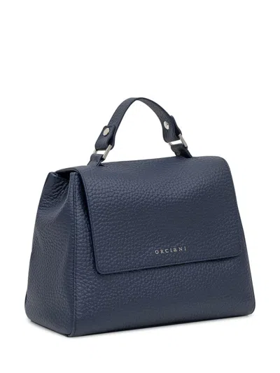 Orciani Blue Leather Bag With Flap And Top Handle In Blue