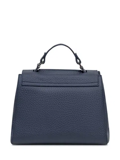Orciani Blue Leather Bag With Flap And Top Handle In Blue