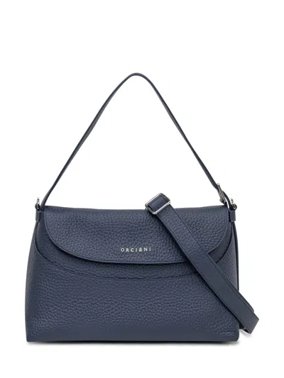 Orciani Blue Leather Shoulder Bag With Flap In Blue