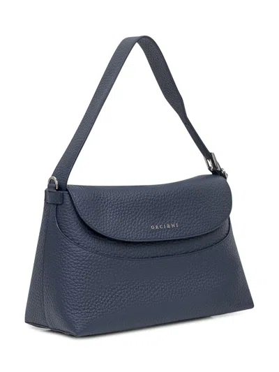 Orciani Blue Leather Shoulder Bag With Flap In Blue