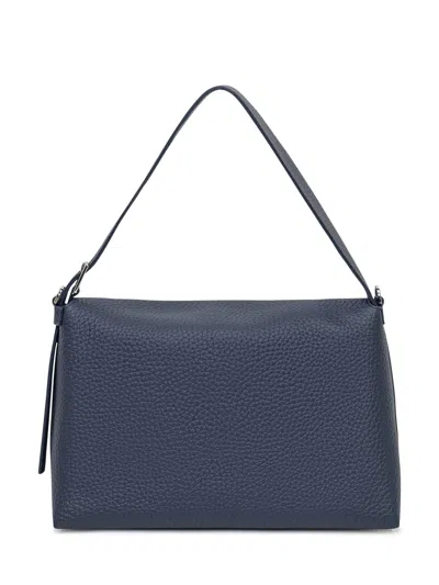 Orciani Blue Leather Shoulder Bag With Flap In Blue