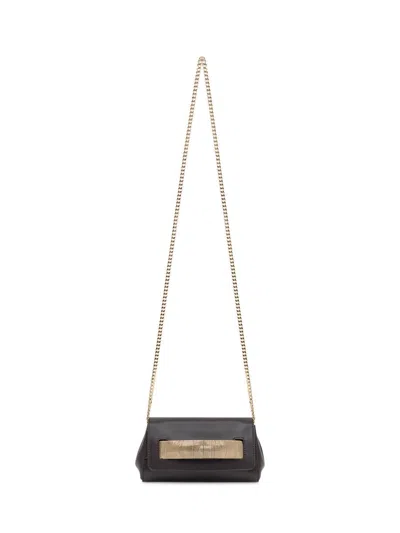 Orciani Brown Leather Clutch Bag With Golden Chain Detail In Brown