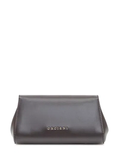 Orciani Brown Leather Clutch Bag With Golden Chain Detail In Brown