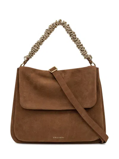 Orciani Brown Suede Shoulder Bag With Chain Handle In Brown