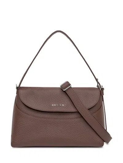 Orciani Brown Leather Shoulder Bag With Flap In Brown