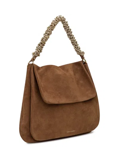Orciani Brown Suede Shoulder Bag With Chain Handle In Brown