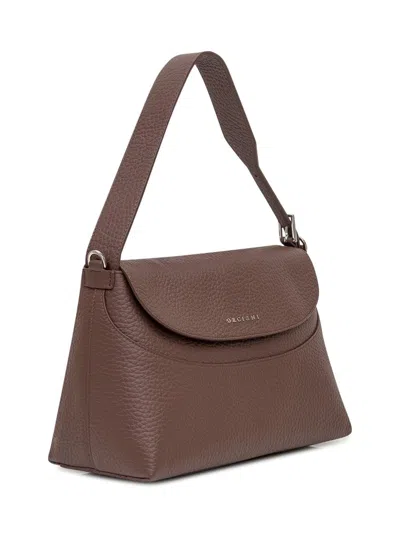 Orciani Brown Leather Shoulder Bag With Flap In Brown