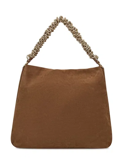 Orciani Brown Suede Shoulder Bag With Chain Handle In Brown