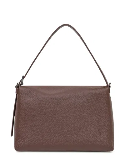 Orciani Brown Leather Shoulder Bag With Flap In Brown