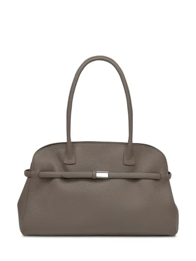 Orciani Taupe Leather Hand Bag With Metallic Detailing In Brown