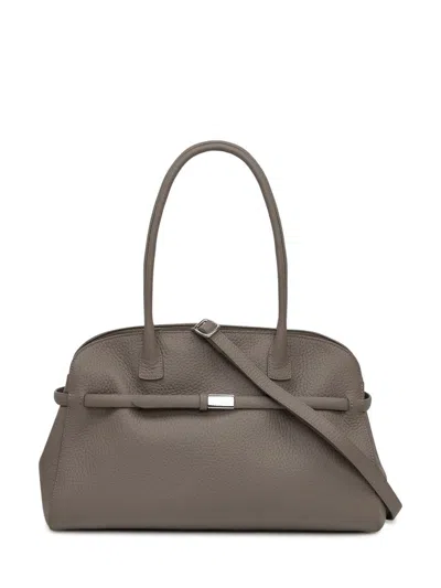 Orciani Taupe Leather Hand Bag With Metallic Detailing In Brown
