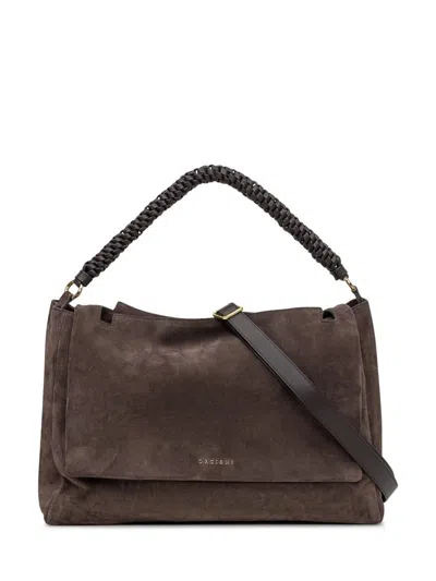 Orciani Brown Suede Shoulder Bag With Braided Handle In Brown