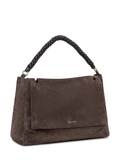 Orciani Brown Suede Shoulder Bag With Braided Handle In Brown