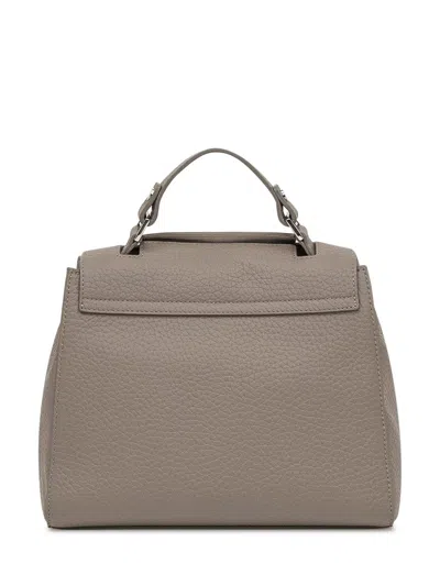 Orciani Taupe Leather Bag With Flap And Top Handle In Sand
