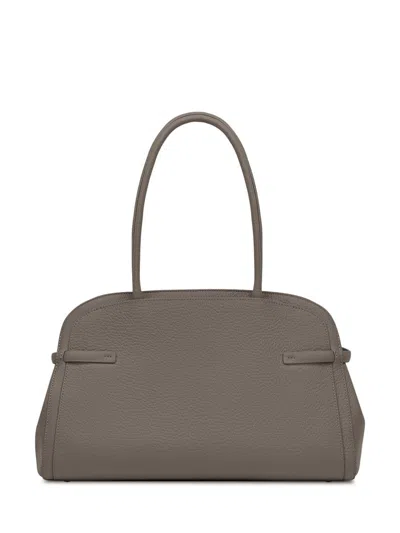 Orciani Taupe Leather Hand Bag With Metallic Detailing In Brown