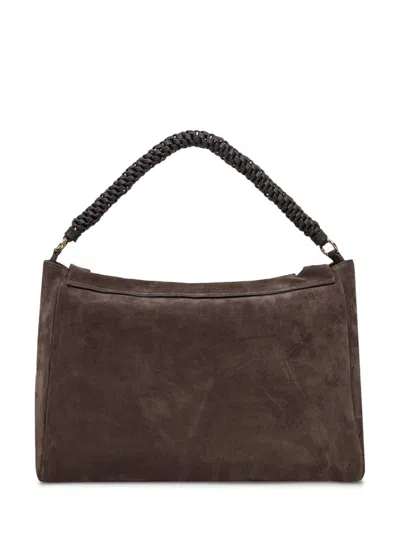 Orciani Brown Suede Shoulder Bag With Braided Handle In Brown