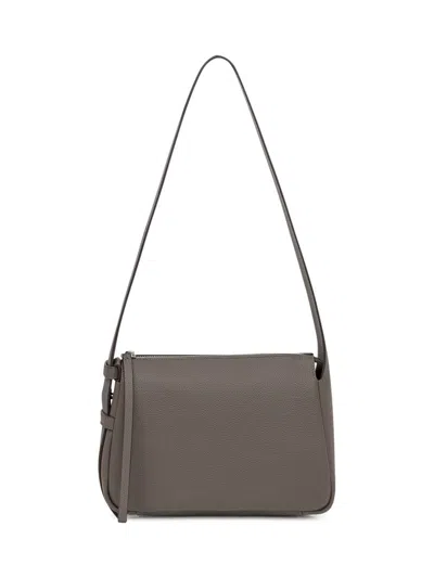 Tory Burch Gray Leather Shoulder Bag In Brown