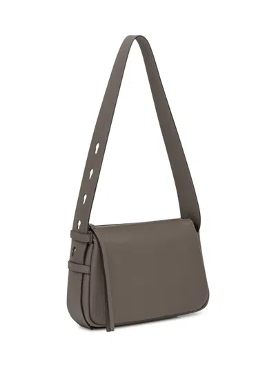 Tory Burch Gray Leather Shoulder Bag In Brown