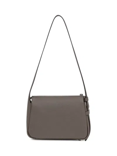 Tory Burch Gray Leather Shoulder Bag In Brown